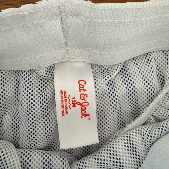 Cat & Jack 12 month Baby Boy Swim Trunks Striped Blue and White Swim Shorts - Picture 3 of 6